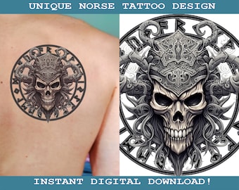 Skull With Runes Set Of 4 Tattoo Design Instant Digital Download | Transparent Background | Norse Mythology | Scandinavic | Vikings