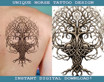 Yggdrasil Tattoo Design Sofortiger digitaler Download | Transparenter Hintergrund | Nordische Mythologie | Skandinavisch | Wikinger