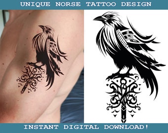 Black Raven Tattoo Design Instant Digital Download | Transparent Background | Norse Mythology | Scandinavic | Vikings