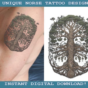 Yggdrasil A árvore da vida Design de tatuagem exclusivo em 2 variantes Download digital instantâneo | Mitologia Nórdica | Escandinavo | Vikings
