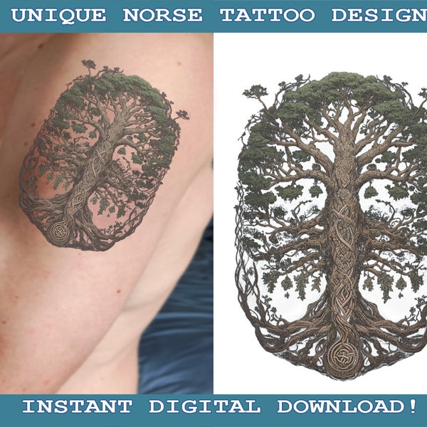 Yggdrasil The Tree Of Life Unique Tattoo Design In 2 Variants Instant Digital Download | Norse Mythology | Scandinavic | Vikings