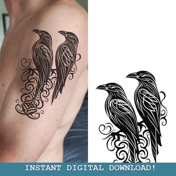 Huginn and Muninn Odin's Ravens Tattoo Design Instant Digital L Download  Norse Mythology Scandinavic - Etsy