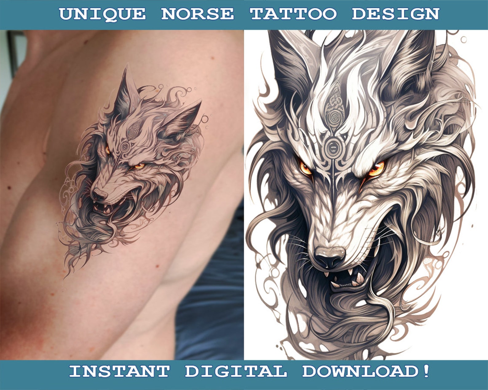 Fenrir Tattoo Design Instant Digital Download | Transparent Background ...