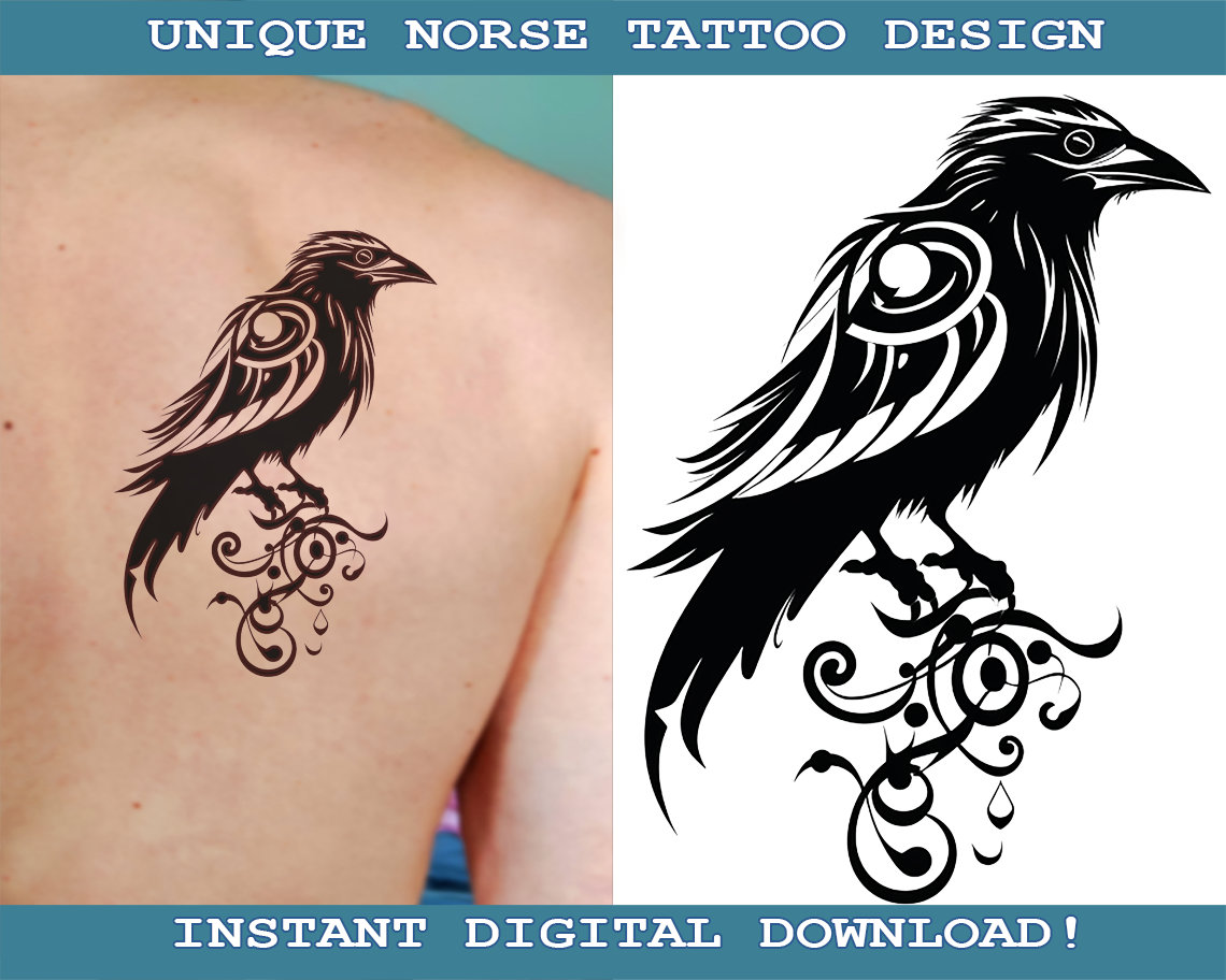 Black Raven Tattoo Design Instant Digital Download | Transparent Background | Norse Mythology | Scandinavic | Vikings