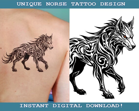 フェンリルのタトゥーデザイン インスタントデジタルダウンロード