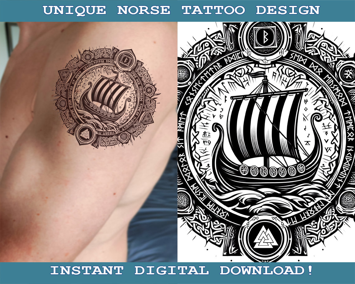 Viking Ship Tattoo Design Instant Digital Download | Transparent Background | Norse Mythology | Scandinavic | Vikings