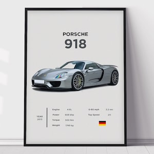 Stampa Porsche 918 Spider, arredamento della camera dei ragazzi, arte dell'home office, arredamento della camera, poster digitali, poster per auto