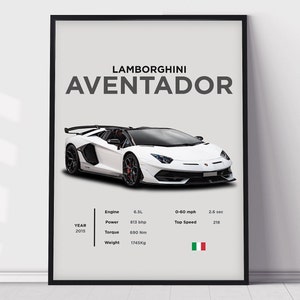 Póster de Lamborghini Aventador, decoración para habitación de niño, arte para oficina, decoración de habitaciones, pósteres digitales, pósteres de coches