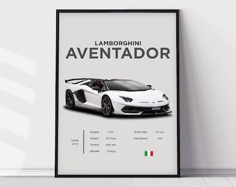 Lamborghini Aventador Poster Print, Boys Room Decor, Home Office Art, Room Decor, Digitale Posters, Autoposters