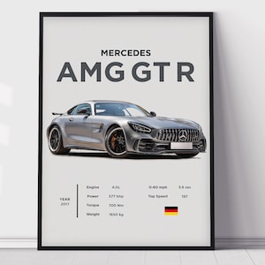 Impresión de carteles de Mercedes AMG GT R, decoración de habitaciones para niños, arte de oficina en el hogar, decoración de habitaciones, carteles digitales, carteles de automóviles