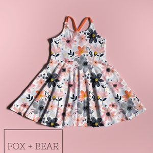 Pink and Grey Floral Strappy Crossback Dress, Spring Dress, Summer Dress, Toddler Summer Dress, Baby Girl Floral Dress, Pink  Dress