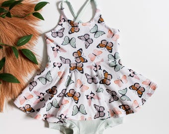 Pastel Butterfly Skirted Bodysuit, Butterfly Bodysuit, Baby Girl Butterfly Outfits, Summer Outfits, Coordinating Sister Outfits, Butterfly