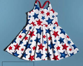 Patriotic Stars Dress, Matching Sibling 4th of July, Red White and Blue Stars Dress, 4th of July Dress, Toddler 4th of July Dress