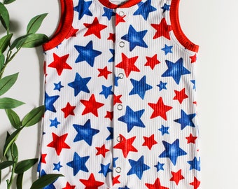 Patriotic Stars Shortie Romper, 4th of July Outfit, 4th of July Romper, Boys 4th of July Outfit, Girl 4th of July Outfit, Red White and Blue
