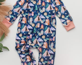 Girly Camping Romper, Camping Outfits, Baby Girl Camping Outfits, One Happy Camper, Girly Outdoors Outfits, Camping Outfits for Baby Girls