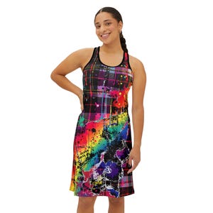 Vibrant Racerback Dress, Flowy Summer Dress, Colorful Sundress, Abstract Sleeveless Dress, Women&#39;s Beach Cover Up