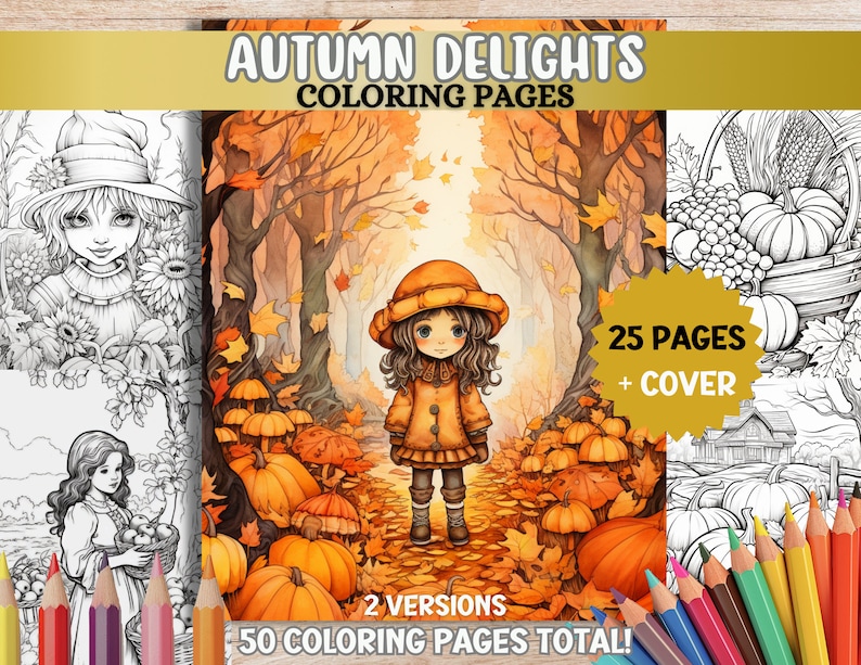 Fall Coloring Pages Autumn Coloring Pages Adult Coloring Book PDF Printable October Coloring Happy Fall Autumn Leaves Fall Pumpkin Patches image 1