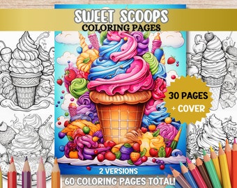Ice Cream Coloring Pages Ice cream Coloring Sheets Sweets Adult Coloring Book PDF Printable Digital Download Relaxing Book Art Activities