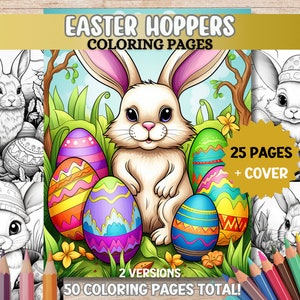 Happy Easter Coloring Pages Cute Easter Bunnies Coloring Pages for Kids and Adult Coloring Book PDF Printable Digital Download Relaxing Art