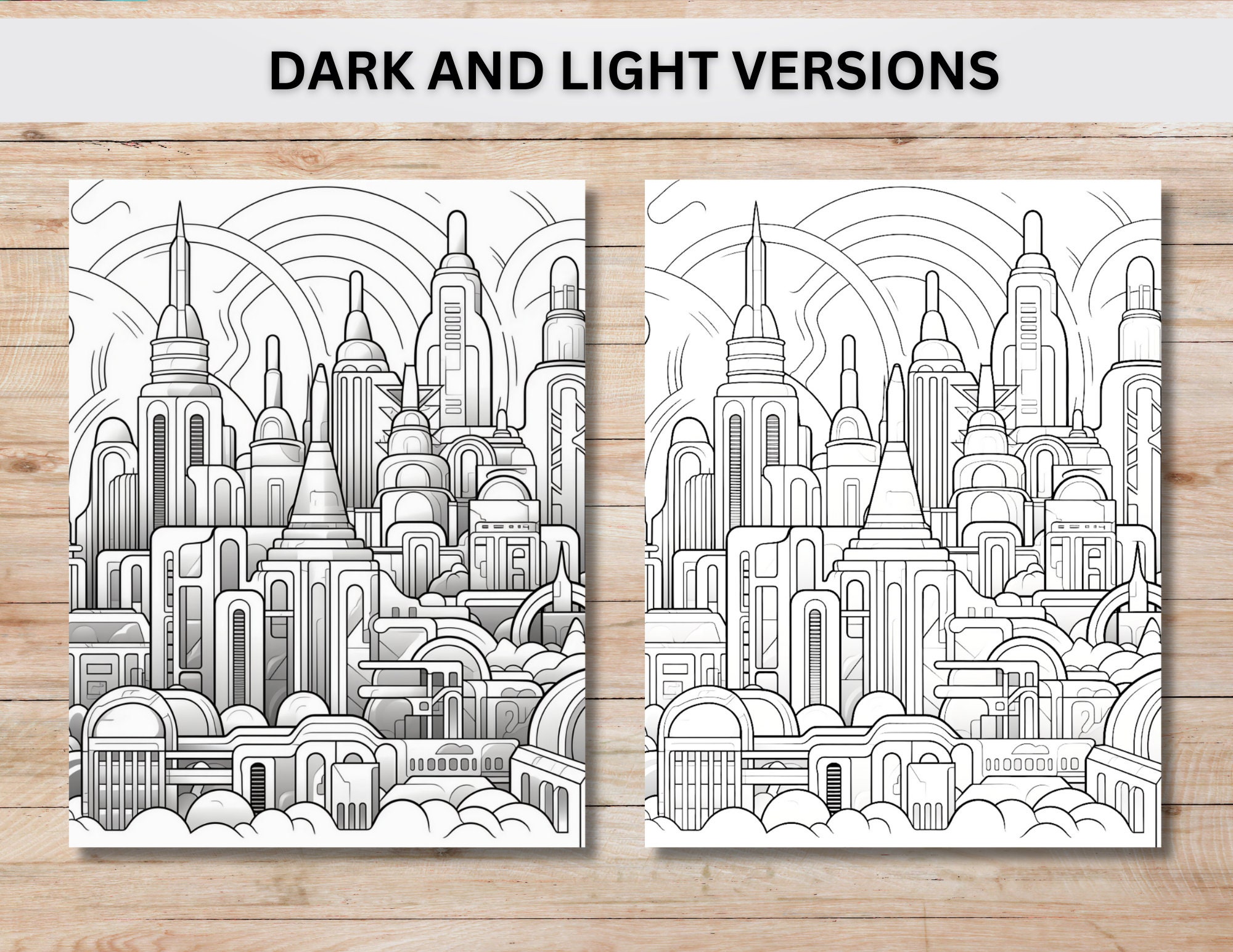 Cityscape Patterns Coloring Pages Futuristic Architectural Buildings ...
