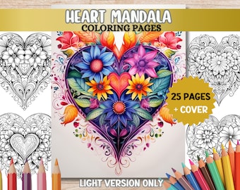 Heart Mandala Coloring Pages Happy Valentines Coloring Pages Adult Coloring Book PDF Printable Love Coloring Digital Download Relaxing Book