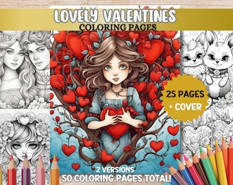 Happy Valentines Day Coloring Pages Cute Love Coloring Pages Adult Coloring Book PDF Printable Love Digital Download Grayscale Relaxing Book