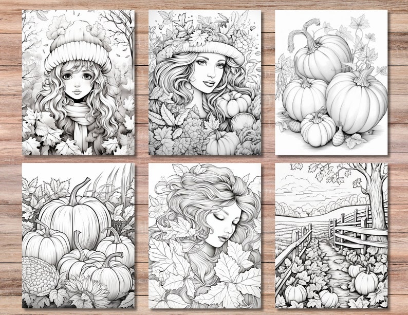 Fall Coloring Pages Autumn Coloring Pages Adult Coloring Book PDF Printable October Coloring Happy Fall Autumn Leaves Fall Pumpkin Patches image 4