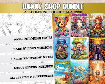 Kleurboek Hele Shop-bundel Hoge kwaliteit kleurplatenbundel PDF-afdrukbaar volwassen kleurboek grijswaarden Leuk ontspannend digitale download