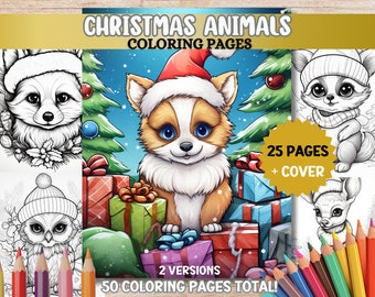 Christmas Animals Coloring Book Winter Animals Cute Coloring Pages Adult Coloring Book PDF Printable Digital Download Grayscale Coloring