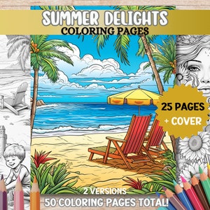 Sommer Malvorlagen Strand Malseiten Erwachsene Malbuch PDF Printable Glückliche Sommer Aktivitäten Ozean Färbung Graustufen Entspannendes Buch