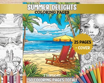 Summer Coloring Pages Beach Coloring Pages Adult Coloring Book PDF Printable Happy Summer Activities Ocean Coloring Grayscale Relaxing Book