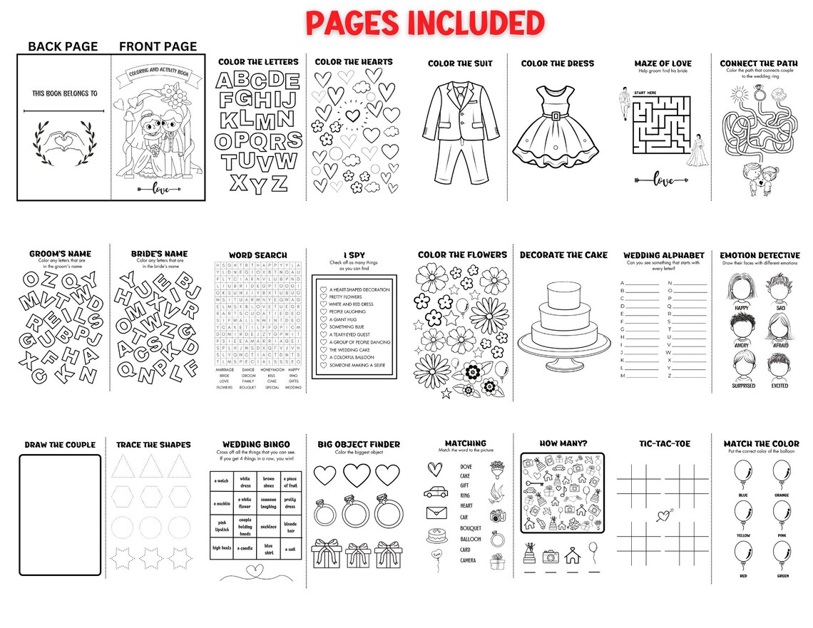 Kids Wedding Coloring Pages Kids Wedding Activity Book - Etsy