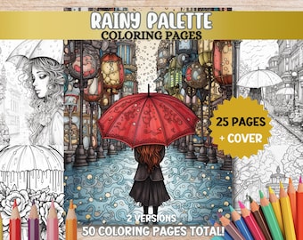 Rainy Days Coloring Pages Rainy Streets Coloring Pages Gloomy Color Adult Coloring Book PDF Printable Digital Download Relaxing Art Coloring