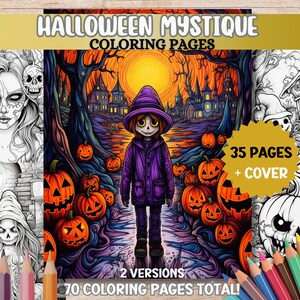 Scary Halloween Coloring Pages Horror Witch Coloring Pages Grayscale Creepy Pumpkin Coloring Printable Adult Coloring Book PDF DigiDownload