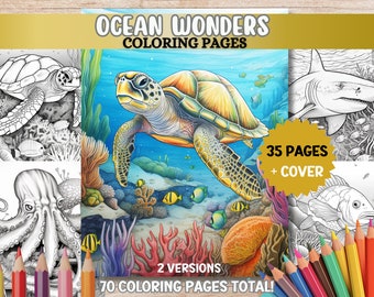 Underwater Sea Creatures Coloring Pages Creative Sea Coloring Pages Relaxing Adult Coloring Book PDF Printable Instant Download Grayscale