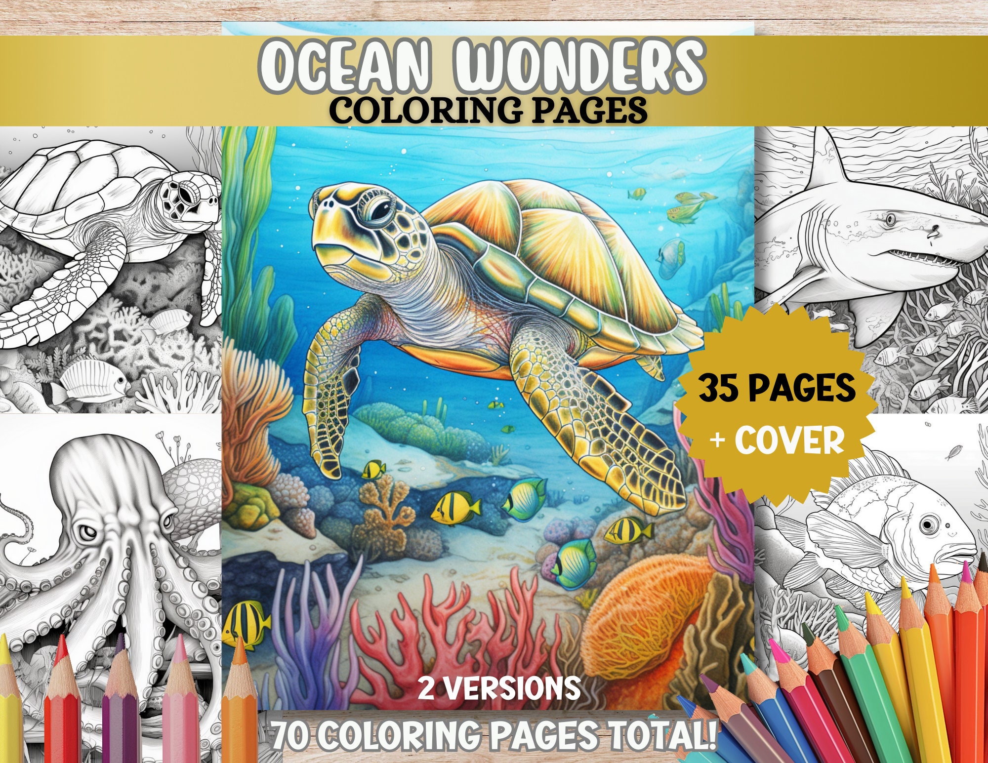 Coloring Books for Adults Relaxation: Stress Relieving Ocean Designs:  Dolphins, Whales, Shark, Fish, Jellyfish, Starfish, Seahorses, Turtles;   Sea;