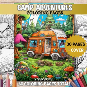 Summer Camping Coloring Pages Camping Activity Coloring Page Adult Coloring Book PDF Printable Digital Download Relaxing Art Coloring Pages