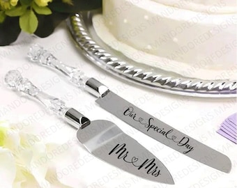 Wedding Cake Personalised Server and Slicer Gift Set for Bride & Groom made of Stainless Steel