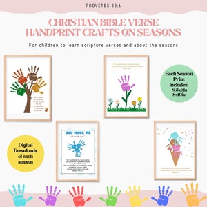 Christian Children/Toddler Activities, Bible Verses Seasons Handprint Crafts, Handprint Activity, DIY kid handprint at home, templates