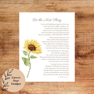 Do The Next Thing Poem, Elisabeth Elliot Quote, Reformed Christian Poetry Print, Christian Encouragement Gift, Sunflower Christian Wall Art