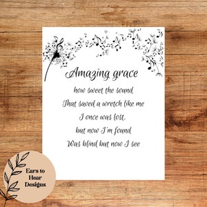 Amazing Grace Hymn Wall Art - Black and White Printable Hymn - Amazing Grace Sign-John Newton Printable Art - INSTANT DOWNLOAD