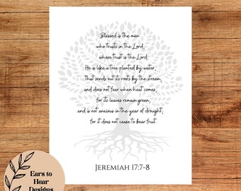 Jeremiah 17:7-8, Blessed is the man that trusts in the Lord, Bible Verse Wall Art Print, Scripture Printable, Christian, Trust the Lord