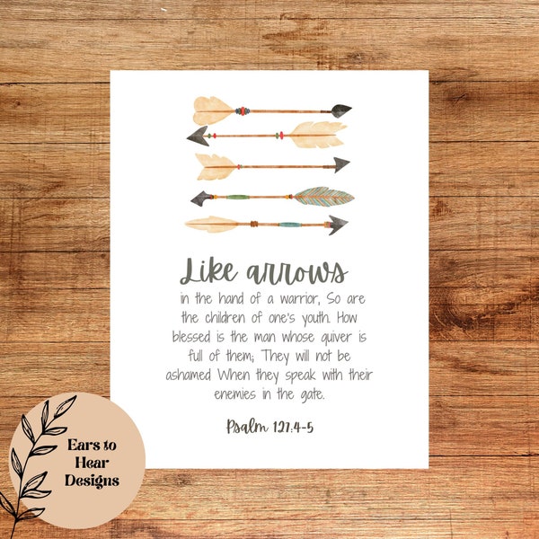 Psalm 127:4-5, Like Arrows, Christian Gift, Nursery Art, Children Bible Verse Wall Art, Watercolor Arrows, Digital Print, Instand Download