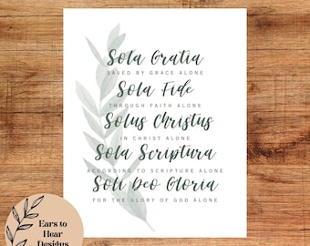 Cinco Solas de la Teología Reformada, Las 5 Solas, Impresión de Teología Reformada, Reforma 5 Solas, Impresión de Cinco Solas, Arte de pared imprimible de la Biblia