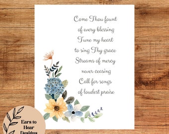Come Thou Fount Hymn, Wall Art Print, Hymn art print, Come Thou Fount of every blessing, Christian art, Christian music