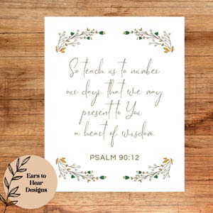 Psalm 90:12, Teach Us to Number Our Days, Wisdom Bible Verse Wall Art Minimalist Scripture Wall Art, Christian gift