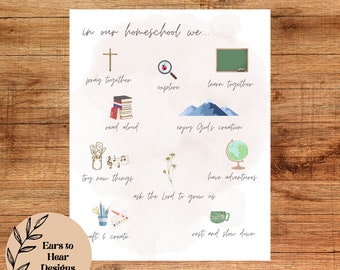 Christian Homeschool Wall Art, In our homeschool we, Homeschool Motto, Christian Wall Art, Homeschool Room, Home Wall Decor, Wall Hanging