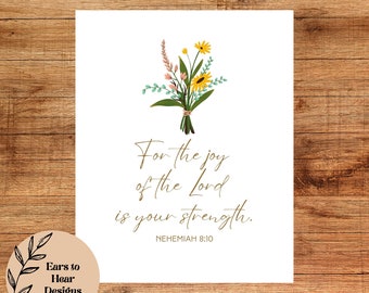 Nehemiah 8:10, Joy of the Lord, Bible wall art, Christian Wall Art, Gift for Women, Modern Scripture Wall Art, Cursive Bible Quote Print