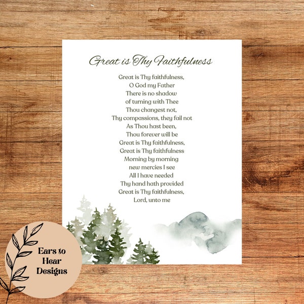 Great Is Thy Faithfulness, Christian Hymn Wall Art, Worship Song Lyric Quote, Landscape scenery Scripture Print, Christian Housewarming Gift