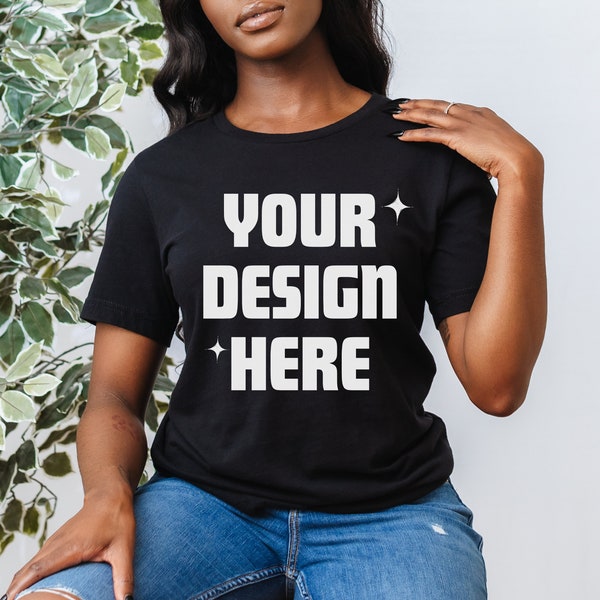 Bella Canvas 3001 Black Shirt Mockup | Black Model T-shirt Mockup | Black Girl Mockups | Minimalist Mocks | POD Mockups | Black Tee Mockups